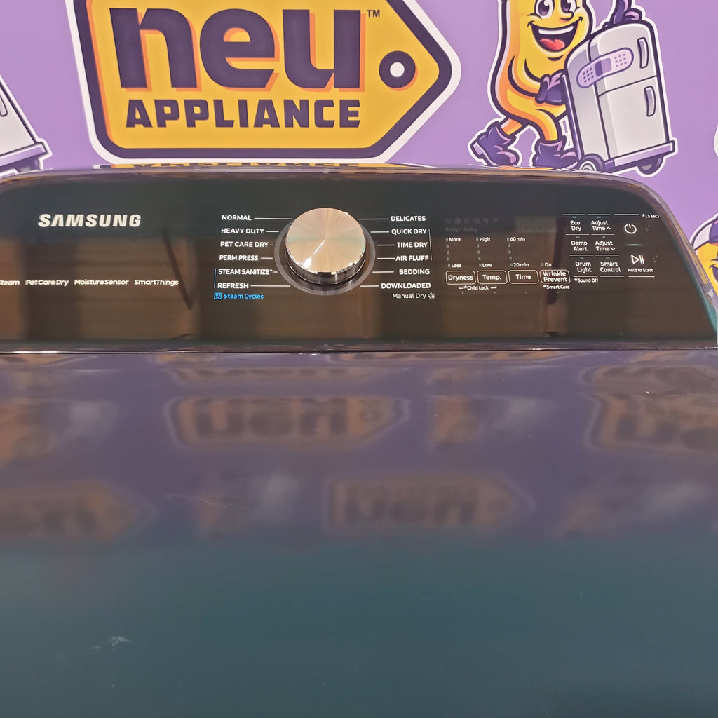 Pictures of Samsung Brushed Navy Blue 5.4 cu. ft. Smart Top Load Washer with Pet Care Solution and Super Speed Wash and 7.4 cu. ft. Smart Vented Electric Dryer with Pet Care Dry and Steam Sanitize+ - Scratch & Dent - Minor - Neu Appliance Outlet - Discount Appliance Outlet in Austin, Tx