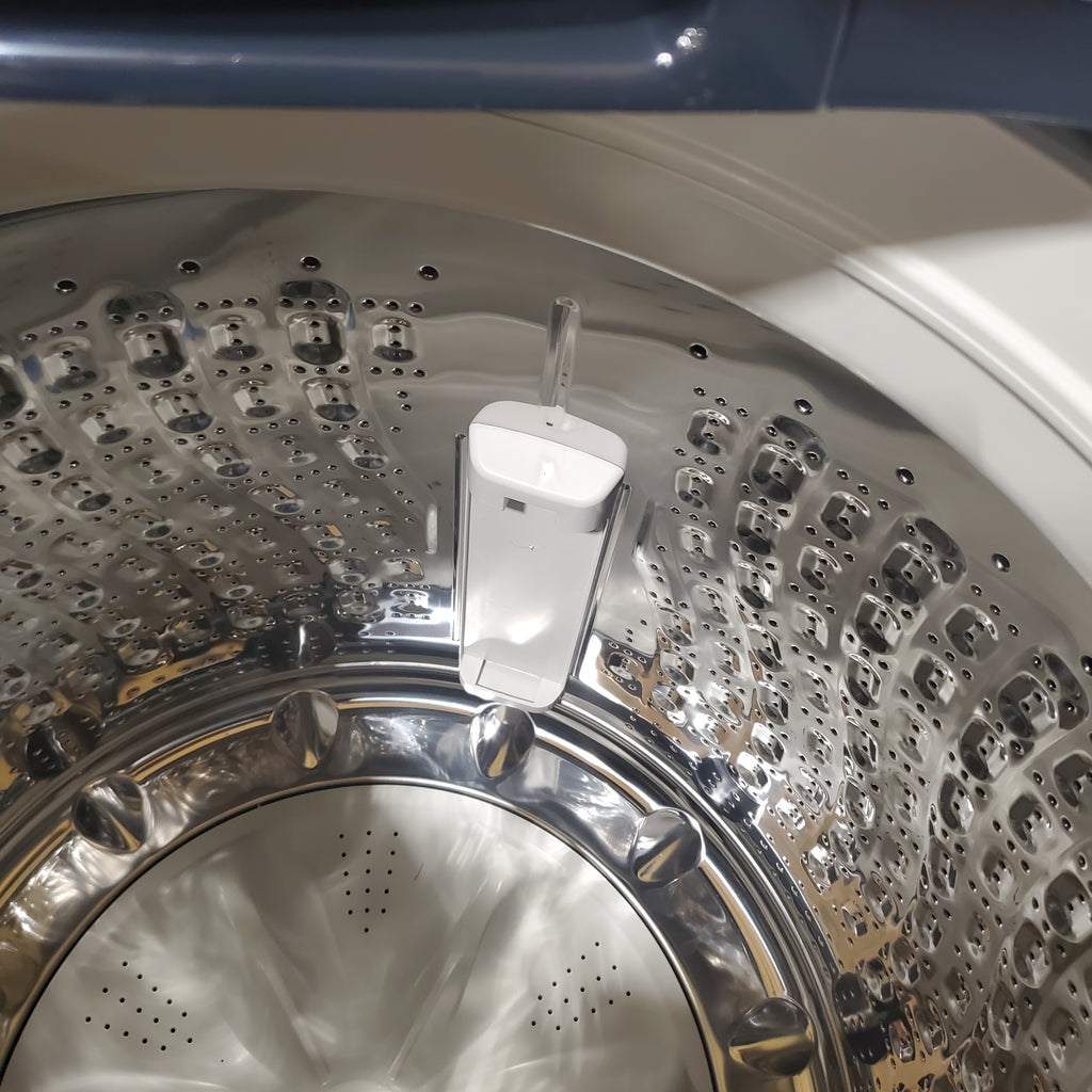 Pictures of Samsung Brushed Navy Blue 5.4 cu. ft. Smart Top Load Washer with Pet Care Solution and Super Speed Wash and 7.4 cu. ft. Smart Vented Electric Dryer with Pet Care Dry and Steam Sanitize+ - Scratch & Dent - Minor - Neu Appliance Outlet - Discount Appliance Outlet in Austin, Tx