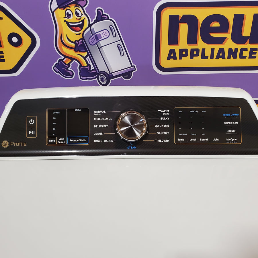 GE Profile 7.4 cu. ft. Smart Electric Dryer in White with Steam, Sanitize Cycle, and Sensor Dry, ENERGY STAR PTD70EBSTWS- Scratch & Dent (Moderate)