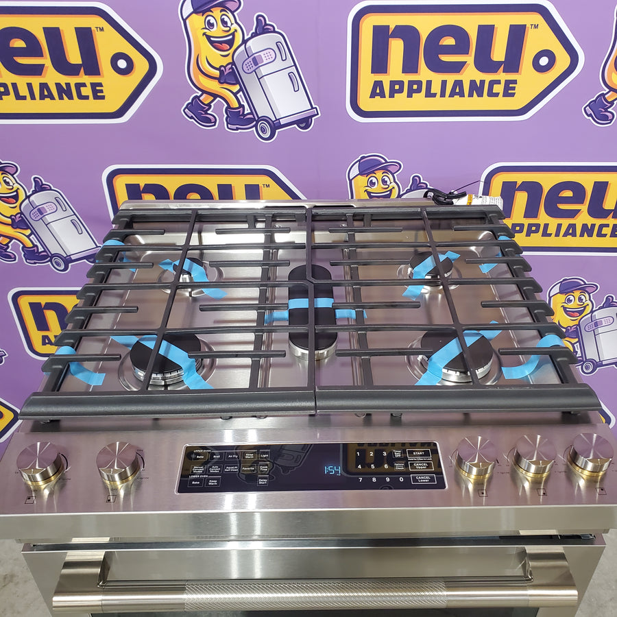 JennAir 30 in. Wide 5 Burner 7.1 Cu. Ft. Slide-In Dual Fuel Convection Range with Self-Cleaning and Air Fry in Stainless Steel JDS1450ML - Open Box