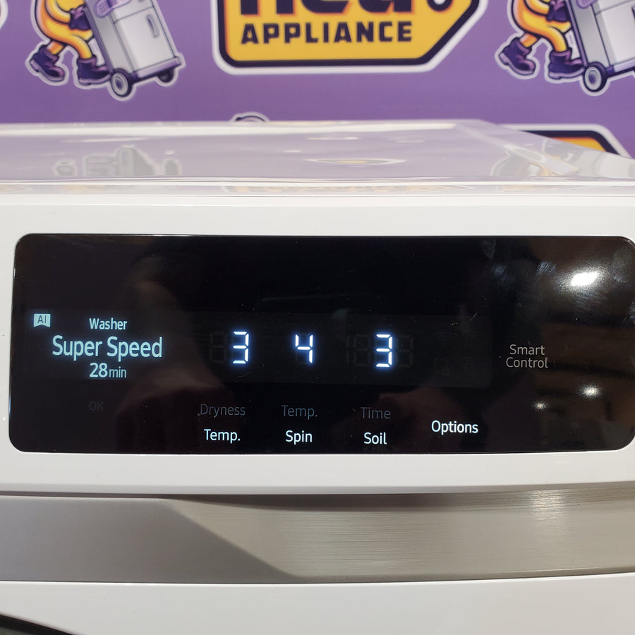 Samsung 4.5 Cu. Ft. High-Efficiency Smart Front Load Washer with AI Smart Dial WF45A6400AW - Scratch & Dent (Moderate) and Samsung 7.5 cu. ft. Vented Smart Stackable Electric Dryer with Super Speed Dry 16252 - DVE45A6400W - Scratch & Dent (Moderate)