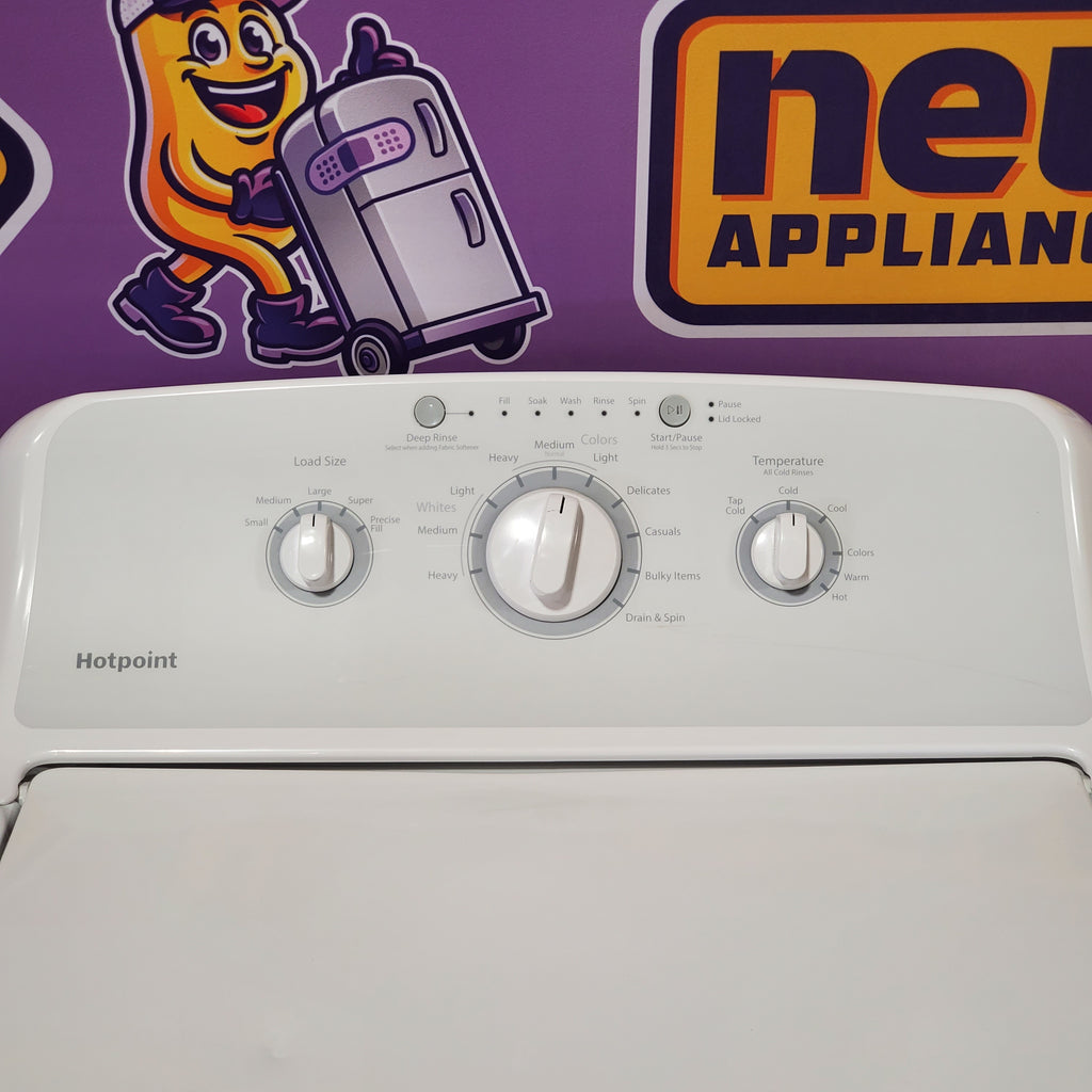 Pictures of Hotpoint Top Load 3.8 Cu. Ft. Washer with Stainless Steel Basket and Heavy Duty Agitator HTW240ASKWS and Hotpoint Electric Vented 6.2 Cu. Ft. Dryer with Aluminized Alloy Drum HTX24EASKWS - Certified Refurbished - Neu Appliance Outlet - Discount Appliance Outlet in Austin, Tx