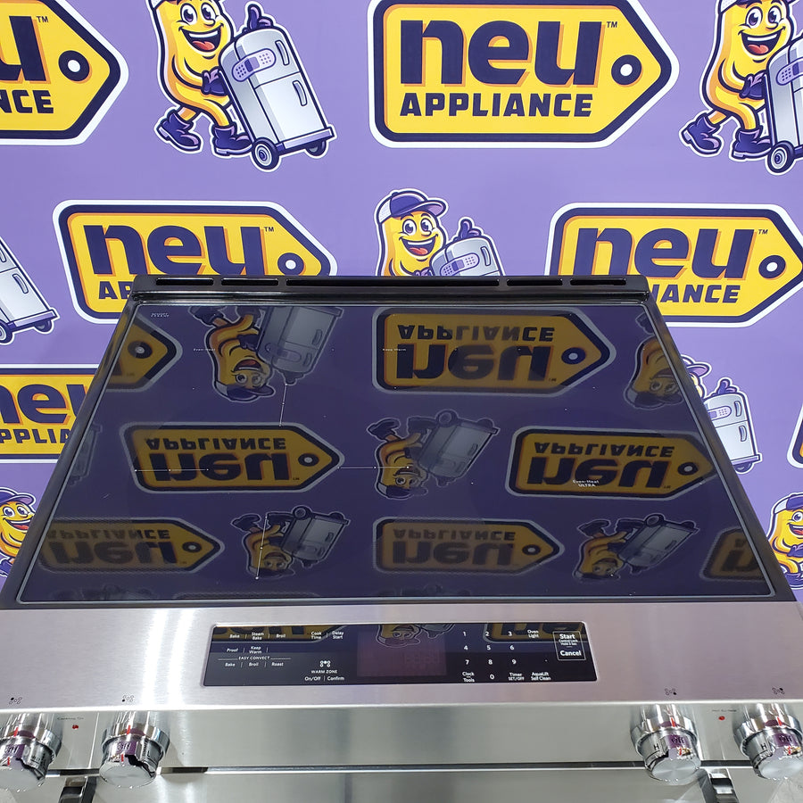 KitchenAid Glass Top 5 burners 6.4-cu ft Convection Oven Slide-In Electric Range in Stainless Steel KSEG700ESS - Scratch & Dent (Minor)