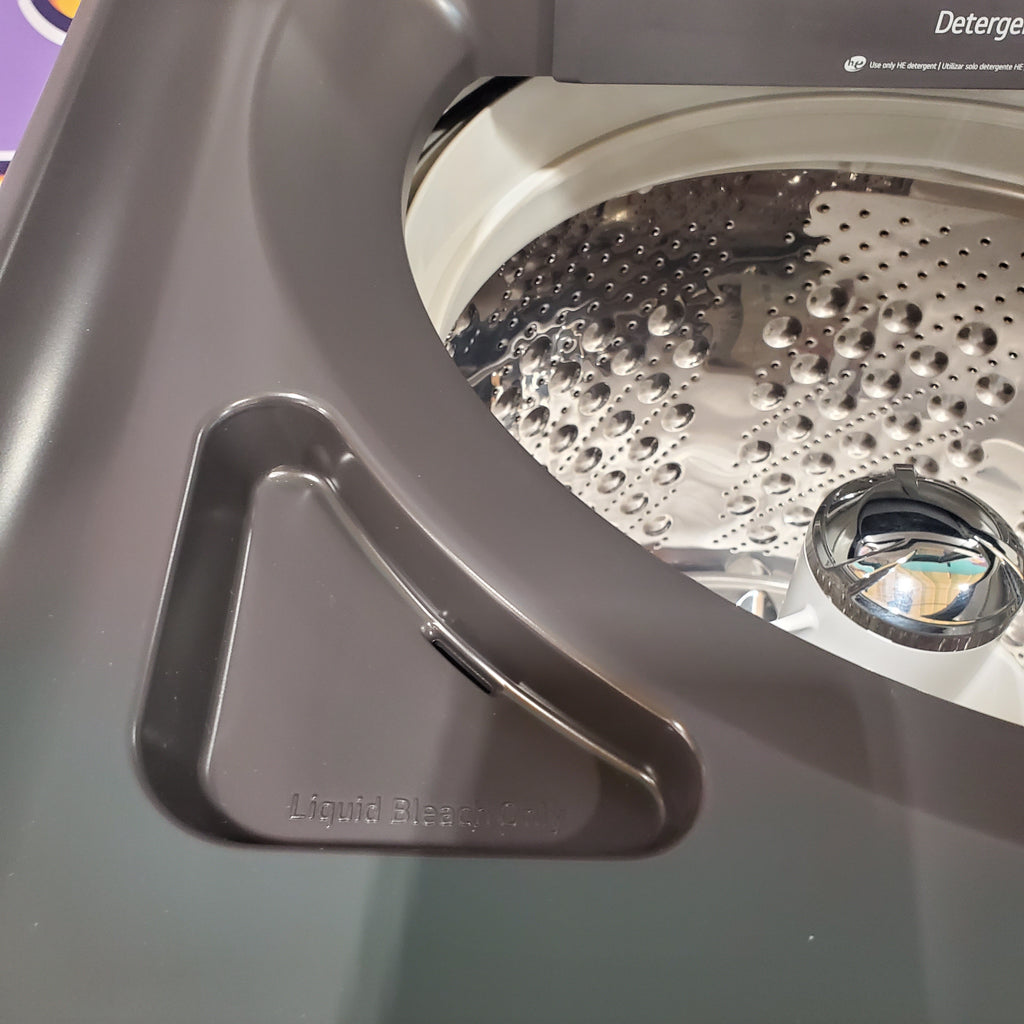Pictures of LG 5.3 cu. ft. Smart Top Load Washer with 4-Way® Agitator, TurboWash3D Technology, and AI Sensing EasyUnload™ WT8405CB - Open Box and LG 7.3 cu. ft. Rear Control Electric Dryer with LG EasyLoad™ Door and AI Sensing DLE8400BE - Open Box - Neu Appliance Outlet - Discount Appliance Outlet in Austin, Tx