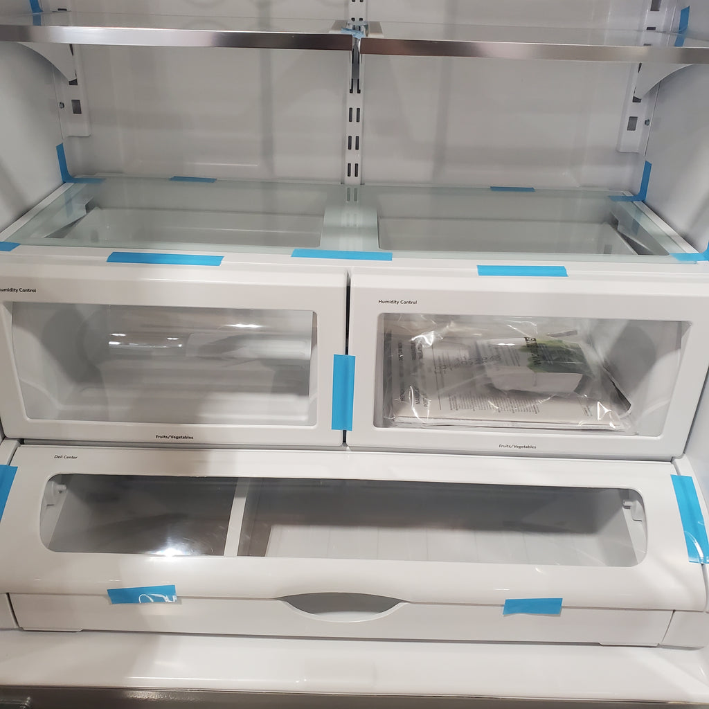 Pictures of JennAir RISE 21.9 Cu. Ft. French Door Counter-Depth Refrigerator with Gourmet Bay Drawer and TriSensor Climate Control in Stainless Steel JFFCF72DKL - Scratch & Dent (Minor) - Neu Appliance Outlet - Discount Appliance Outlet in Austin, Tx