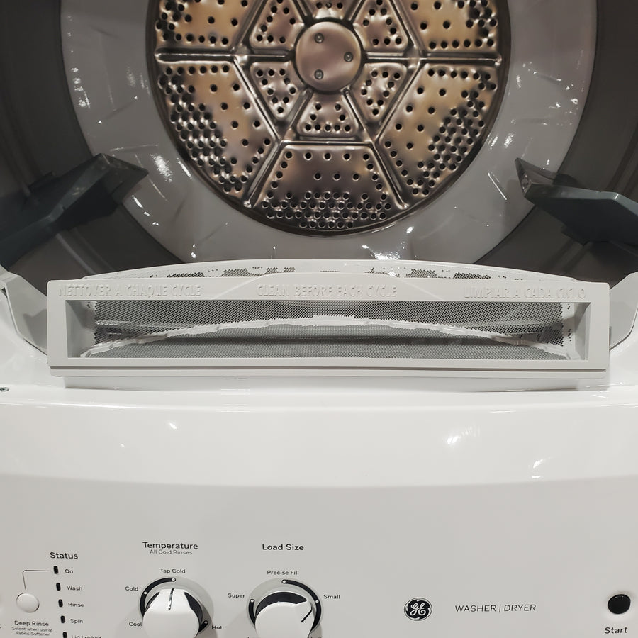 GE Unitized Spacemaker® 3.8 cu. ft. Capacity Washer with Stainless Steel Basket and 5.9 cu. ft. Capacity Electric Dryer 24SD036 - GUD27ESSMWW - Open Box