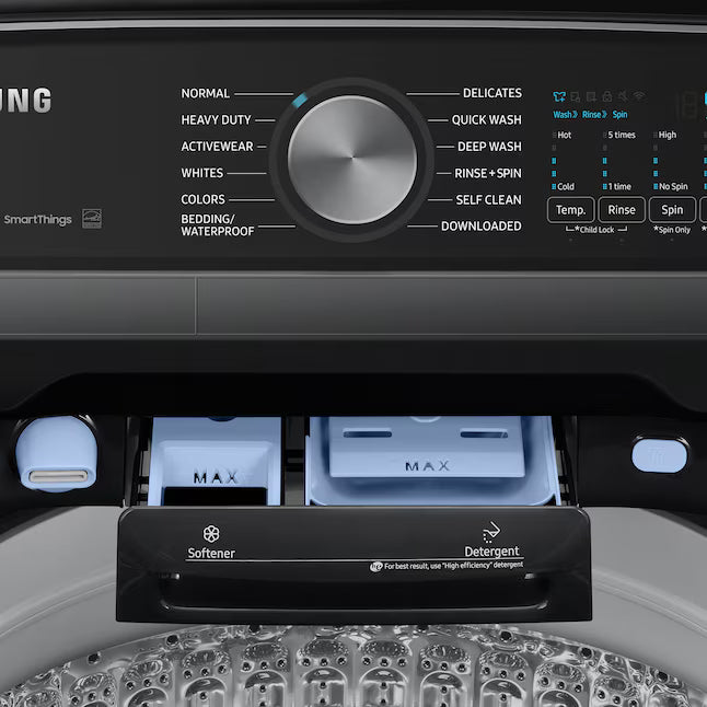 Samsung 5.5 cu.ft. Extra-Large Capacity Smart Top Load Washer with Super Speed Wash in Brushed Black WA55CG7100AV - Scratch & Dent (Moderate) and