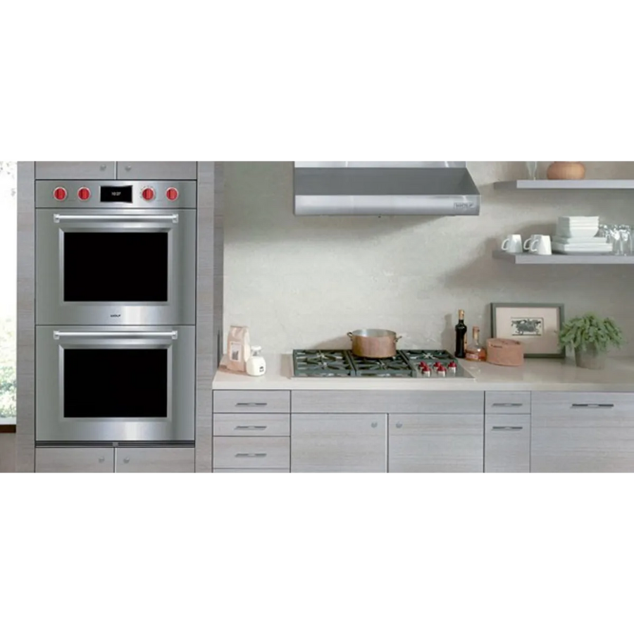 Wolf 36 Inch Gas Cooktop with 5 Dual-Stacked Sealed Burners, Continuous Grates, True Simmer Settings, Automatic Reignition, and Illuminated Controls CG365PS - Open Box