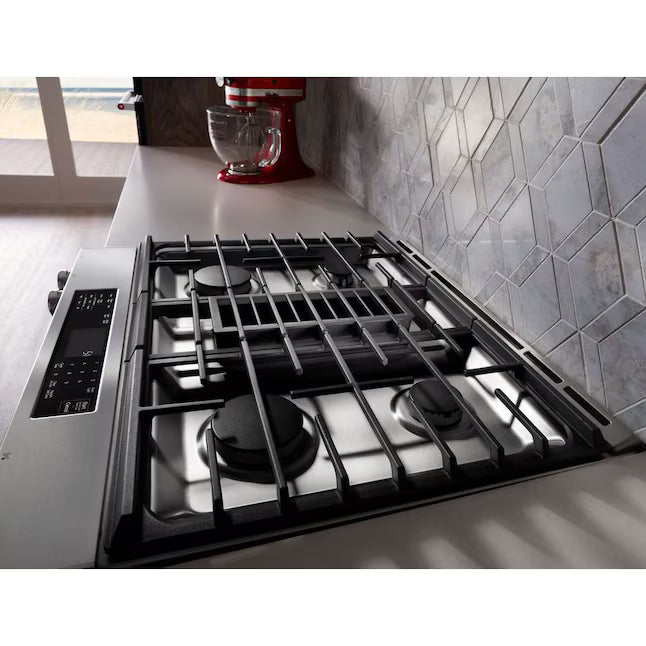 KitchenAid 4 Burners Convection Oven with Downdraft Exhaust Slide-In Dual Fuel Range in Stainless Steel KSDG950ESS - Scratch & Dent (Minor)