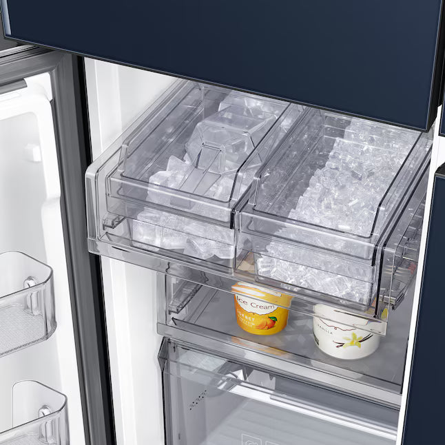 Samsung Bespoke 22.8-cu ft 4-Door Counter-depth Smart French Door Refrigerator with Dual Ice Maker and Door within Door ENERGY STAR in Navy Glass RF23A967541 - Certified Refurbished