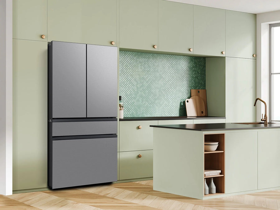 Samsung Bespoke 36 in. 29 cu. ft. Standard Depth 4-Door French Door Refrigerator in Stainless Steel with Beverage Center RF70F29DER - Scratch & Dent (Moderate)
