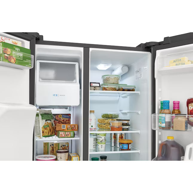 Frigidaire 25.6-cu ft Standard-Depth 36-in Wide Side-by-Side Refrigerator with Ice Maker, Water and Ice Dispenser in Black Stainless Steel FRSS2623AD - Scratch & Dent (Minor)