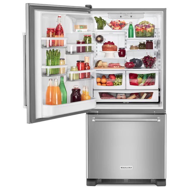 KitchenAid 18.7 cu. ft. Bottom Freezer Refrigerator in Stainless Steel 31133SD136 - KRBL109ESS - Scratch & Dent (Moderate)