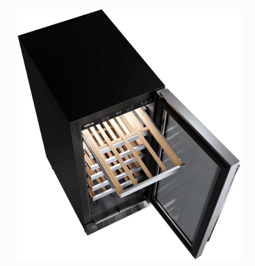 Elica 15 Inch Freestanding/Built-In Wine Cellar with 27 Bottles Capacity, 2.9 cu. ft. Capacity, 6 Full Extension Racks Beechwood, Double Panel Tempered Glass Door, and 3 Level White LED Lighting EWS31SS1 - Scratch & Dent (Minor)