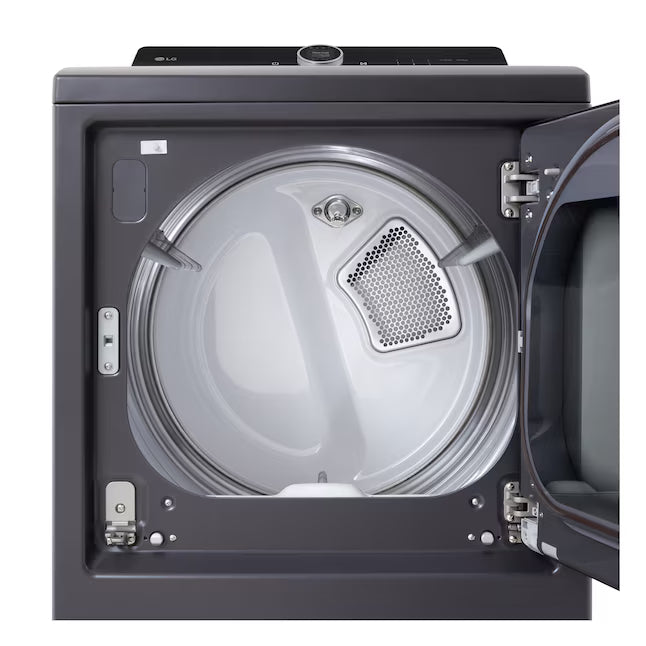 LG 5.5 Cu. Ft. High Efficiency Smart Top Load Washer with EasyUnload WT8600CB - Scratch & Dent (Minor) and LG 7.3 cu. ft. Ultra Large Capacity Rear Control Electric Dryer with LG EasyLoad™ Door and TurboSteam™ DLEX8600BE - Scratch & Dent (Minor)