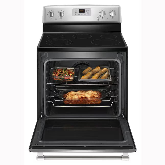 Maytag Glass Top 5 Elements 6.2-cu ft Self-Cleaning Freestanding Electric Range in Stainless Steel 25139SD774 - MER8700DS