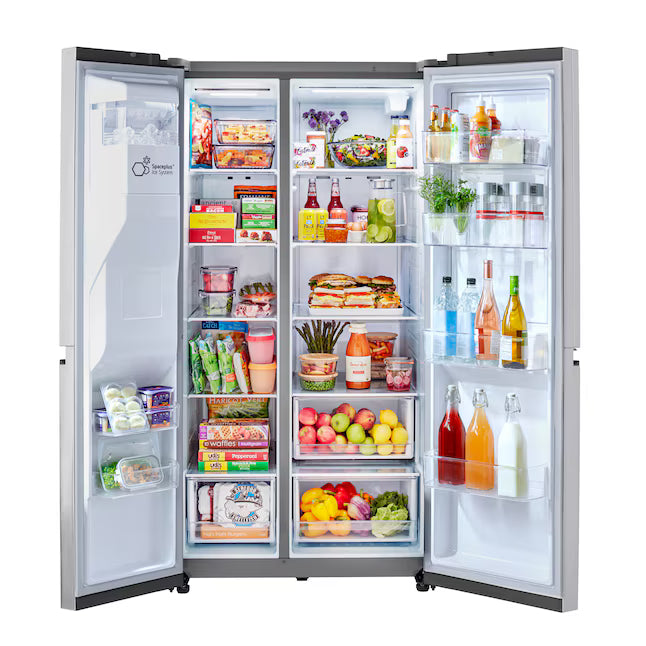 LG Door in Door 27.12-cu ft Standard-Depth 36-in Wide Side-by-Side Refrigerator with Ice Maker, Water and Ice Dispenser in PrintProof Stainless Steel LLSDS2706S - Open Box