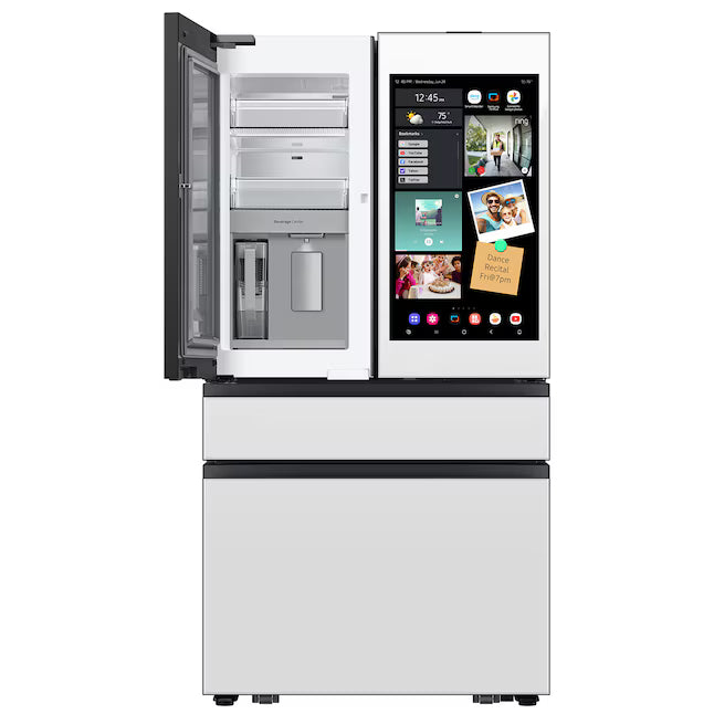 Bespoke 29 cu. ft. Standard Depth 4-Door French Door Refrigerator in White Glass with AI Family Hub+ 30131SD3 - RF90F29AEW - Open Box