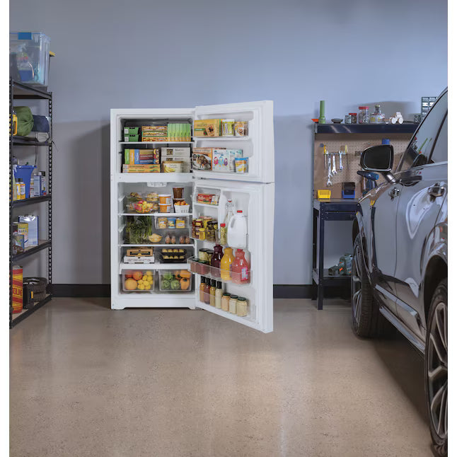 GE® 21.9 Cu. Ft. Garage Ready Top-Freezer Refrigerator in Black GE9913 - GTS22KGNRBB - New In Box