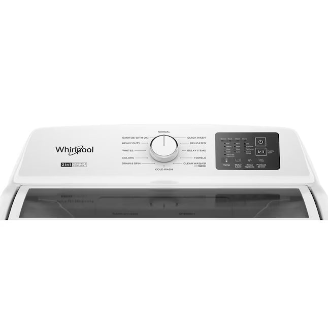 Whirlpool 4.2-4.3 Cu. Ft. Top Load Washer with 2-in-1 Removable Agitator and Soft Close Glass Lid WTW4307SW - Scratch & Dent (Minor) and Whirlpool 7.0 cu. ft. Electric Dryer with Adaptive Dry and Wrinkle Shield™ Option WED4307SW - Open Box