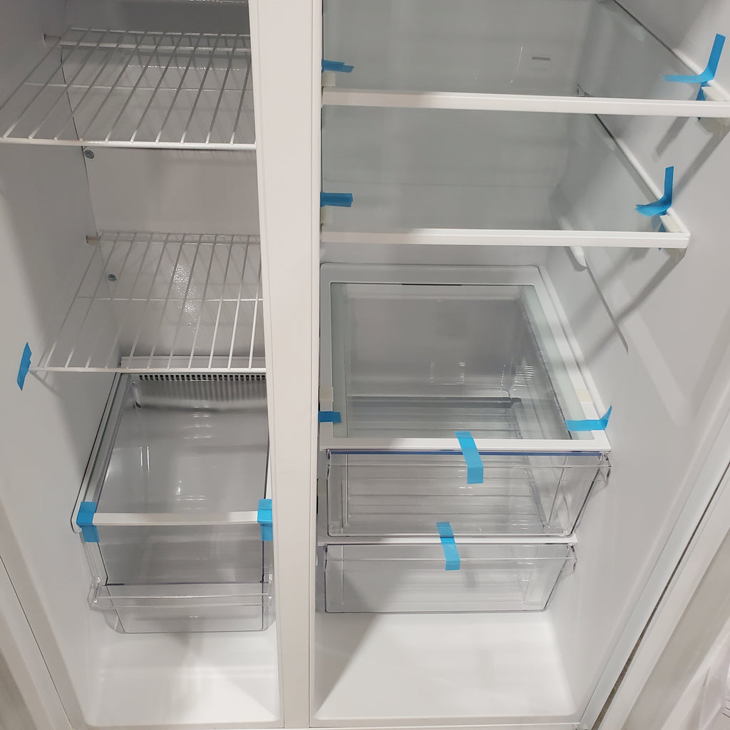 Pictures of Frigidaire 36" Wide 25.6 cu. ft. Side by Side Refrigerator in White with Exterior Ice and Water Dispenser FRSS2623AW - Open Box - Neu Appliance Outlet - Discount Appliance Outlet in Austin, Tx
