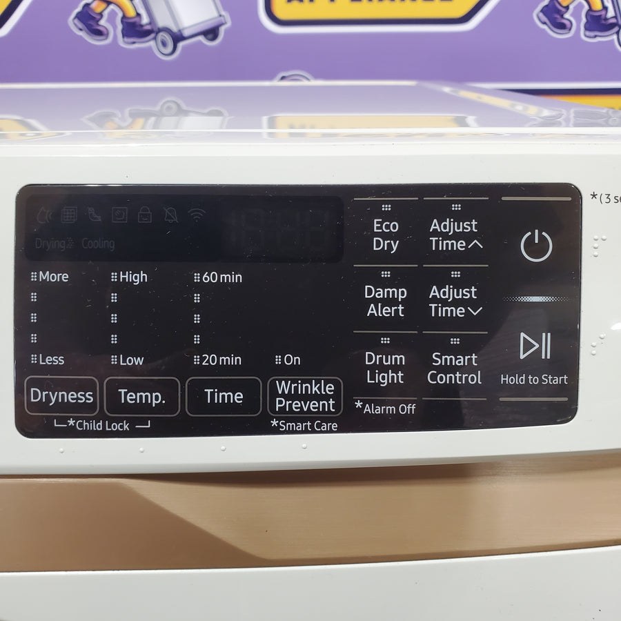 Samsung 7.5 Cu. Ft. Stackable Smart Electric Dryer with Steam and Sensor Dry in Ivory 22131SD88 - DVE50BG8300EA3 - Scratch & Dent - Minor (Copy)