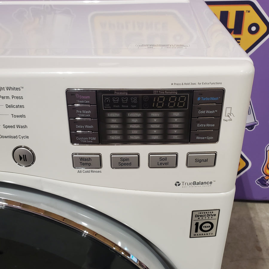 LG TurboWash 4.3 Cu. Ft. 12-Cycle High-Efficiency Steam Front-Loading Washer WM3570HWA - Scratch & Dent (Moderate) and LG 7.4 cu. ft. ENERGY STAR Electric Vented Dryer with Sensor Dry and SmartThinQ Technology 15036 - DLE3400W - Scratch & Dent (Minor)