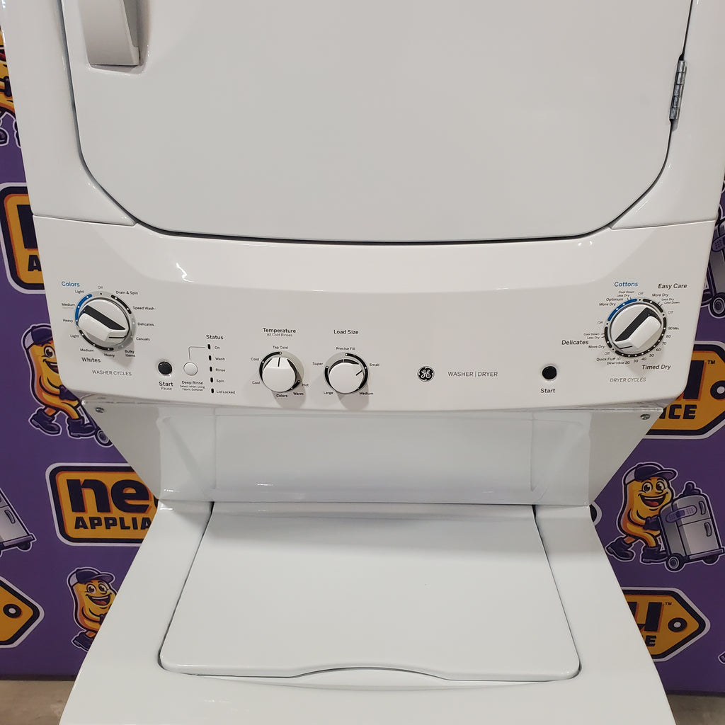 Pictures of GE Unitized Spacemaker® 3.8 cu. ft. Capacity Washer with Stainless Steel Basket and 5.9 cu. ft. Capacity Electric Dryer GUD27ESSMWW - Open Box - Neu Appliance Outlet - Discount Appliance Outlet in Austin, Tx