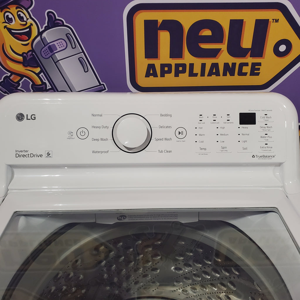 Pictures of LG White Top Load 4.5 Cu. Ft. Washer with NeveRust Drum and TurboDrum Technology WT7000CW - Certified Refurbished and LG 7.3 Cu. Ft. Electric Rear Control Ultra Large Capacity Dryer in White with Sensor Dry 16037 - DLE6100W - Certified Refurbished - Neu Appliance Outlet - Discount Appliance Outlet in Austin, Tx