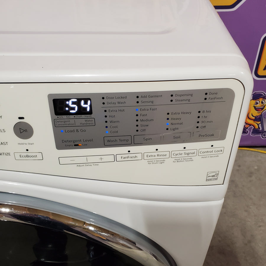 Whirlpool 27 Inch 4.5 cu. ft. Front Load Washer with Load & Go, Adaptive Wash, Steam Clean, 12 Wash Cycles, 1,200 RPM, and Smooth Wave Stainless Steel Basket WFW92HEFW - Scratch & Dent (Minor)