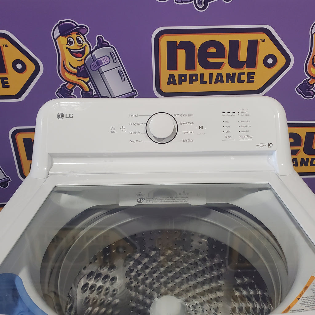 Pictures of ENERGY STAR LG 4.1 cu. ft. Top Load Washing Machine with 4-Way Agitator WT6105CW and ENERGY STAR LG 7.3 cu. ft. Electric Dryer with Smart Diagnosis DLE6100W - Scratch & Dent (Minor) - Neu Appliance Outlet - Discount Appliance Outlet in Austin, Tx