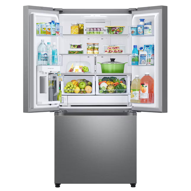 Samsung 25 cu. ft. 33" Wide Standard Depth 3-Door French Door Smart Refrigerator in Stainless Steel with Beverage Center and Dual Ice Maker 30132SD55 - RF25C5551SR - Scratch & Dent (Major)