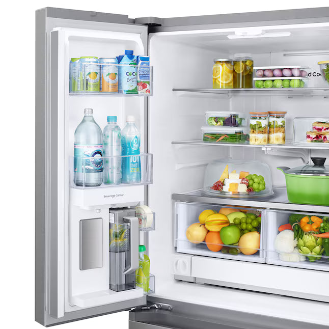 Samsung 25 cu. ft. 33" Wide Standard Depth 3-Door French Door Smart Refrigerator in Stainless Steel with Beverage Center and Dual Ice Maker 30132SD55 - RF25C5551SR - Scratch & Dent (Major)