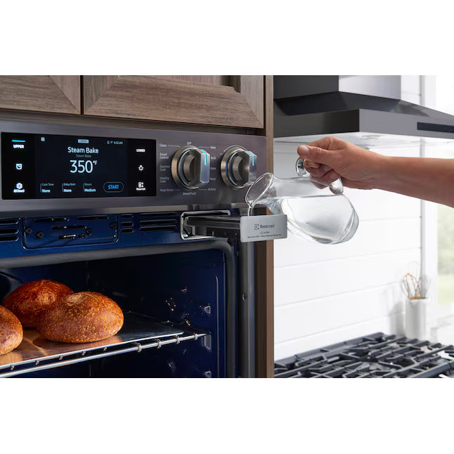 Samsung Steam Cook with Flex Duo 30 inch Double Electric Wall Oven Self-cleaning in Fingerprint Resistant Black Stainless Steel NV51K7770DG - Scratch & Dent (Minor)