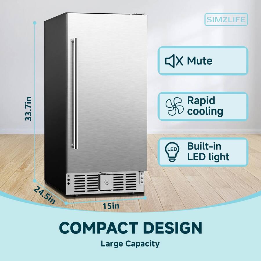 SIMZLIFE 130-Can Single Zone Beverage Fridge 15 in. Built-in Design in Stainless Steel RU-03 - Scratch & Dent (Minor)