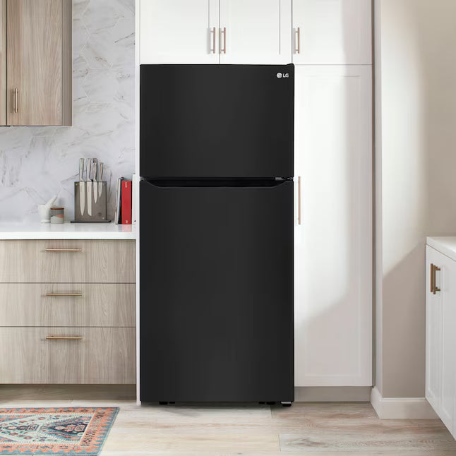 LG 30 Inch Wide Black 20.2 cu ft ENERGY STAR Top Freezer and Bottom Refrigerator with LED Lighting and Adjustable Glass Shelving LTCS20020B - Scratch & Dent (Minor)