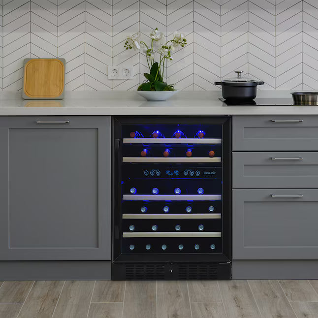 NewAir 23.5-in W 46 -Bottles Black Stainless Steel Dual Zone Cooling Built-in/Freestanding Indoor Wine Cooler NWC046BS00 - Scratch & Dent (Minor)