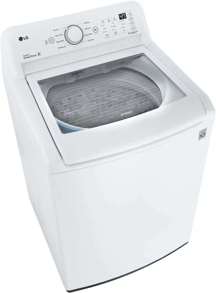 Pictures of LG White Top Load 4.5 Cu. Ft. Washer with NeveRust Drum and TurboDrum Technology WT7000CW - Certified Refurbished and LG 7.3 Cu. Ft. Electric Rear Control Ultra Large Capacity Dryer in White with Sensor Dry 16037 - DLE6100W - Certified Refurbished - Neu Appliance Outlet - Discount Appliance Outlet in Austin, Tx