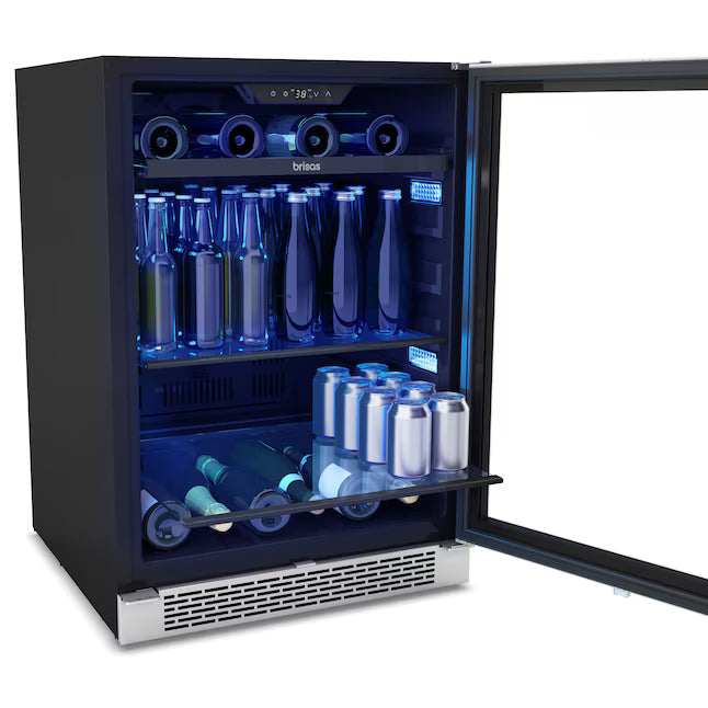 Zephyr Brisas 24-in W 112 -Can Capacity Stainless Steel + Glass Built-in/Freestanding Indoor Beverage Refrigerator with Glass Door BBV24C01AG - Scratch & Dent (Minor)