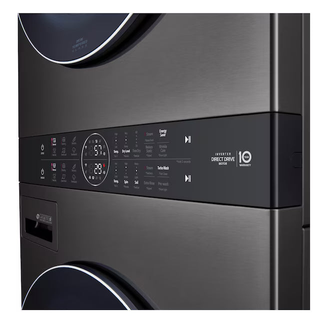 LG ENERGY STAR WashTower Stacked Laundry Center with 4.5 cu. ft. Washer and 7.4 cu. ft. Electric Dryer in Black Steel 3SD885 - WKEX200HBA - Scratch & Dent (Minor)