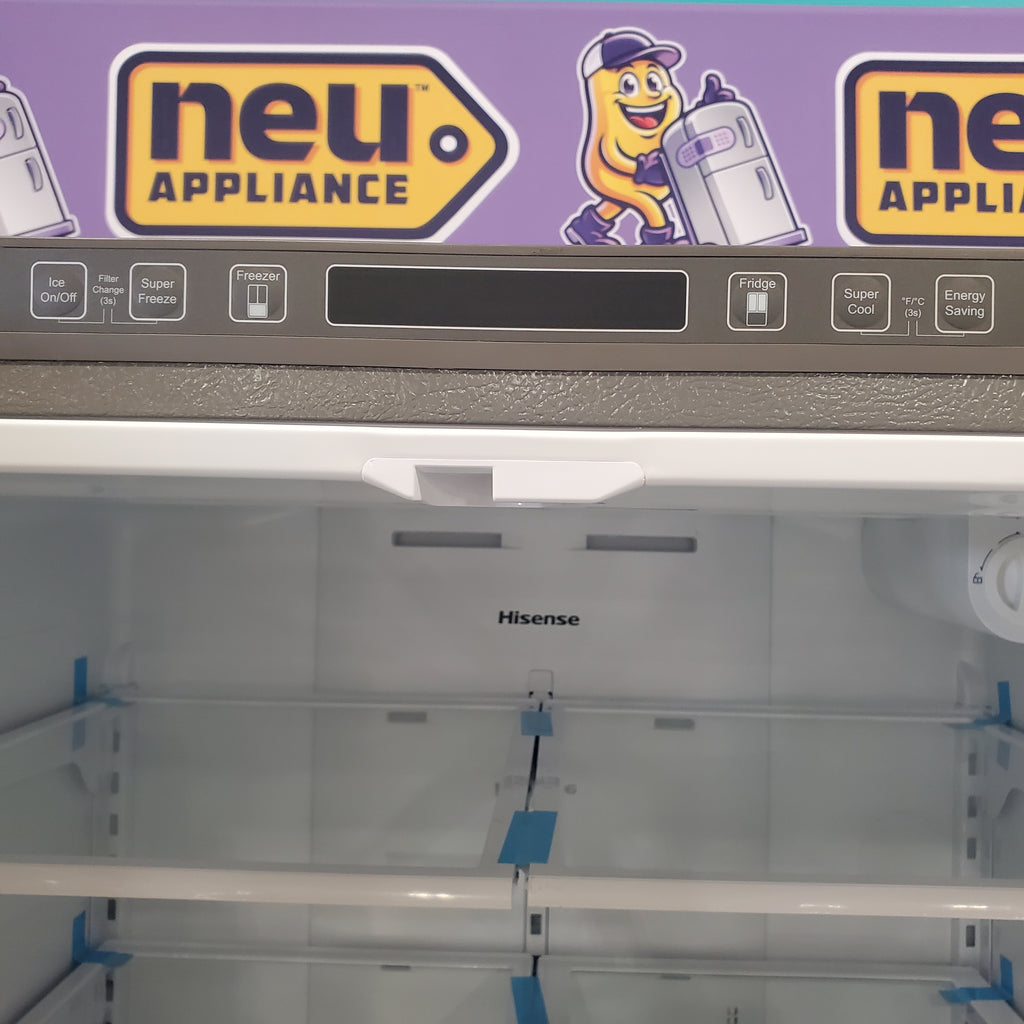 Pictures of Fingerprint Resistant Brushed Steel ENERGY STAR Hisense 26.6 cu. ft. 3 Door French Door Refrigerator with Icemaker and Internal Water Dispenser - Open Box - Neu Appliance Outlet - Discount Appliance Outlet in Austin, Tx