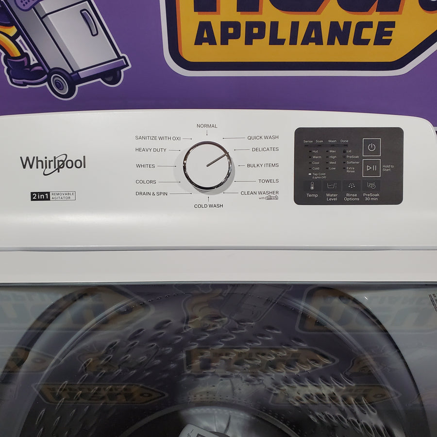 Whirlpool 4.2-4.3 Cu. Ft. Top Load Washer with 2-in-1 Removable Agitator and Soft Close Glass Lid WTW4307SW - Open Box and Whirlpool 7.0 cu. ft. Electric Dryer with Adaptive Dry and Wrinkle Shield™ Option 16121 - WED4307SW - Scratch & Dent (Minor)