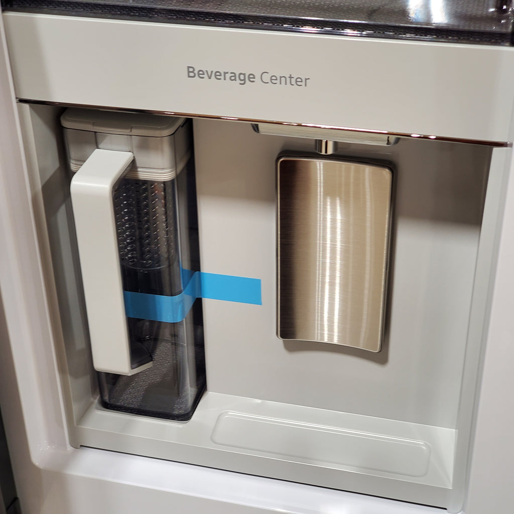 Pictures of Samsung Bespoke 29 cu ft. 4-Door Standard Depth French Door Smart Refrigerator with Beverage Center Auto Fill Pitcher and Dual Ice Maker with Ice Bites™ in White Glass 4SD401 - RF29BB86004MAA - Open Box - Neu Appliance Outlet - Discount Appliance Outlet in Austin, Tx
