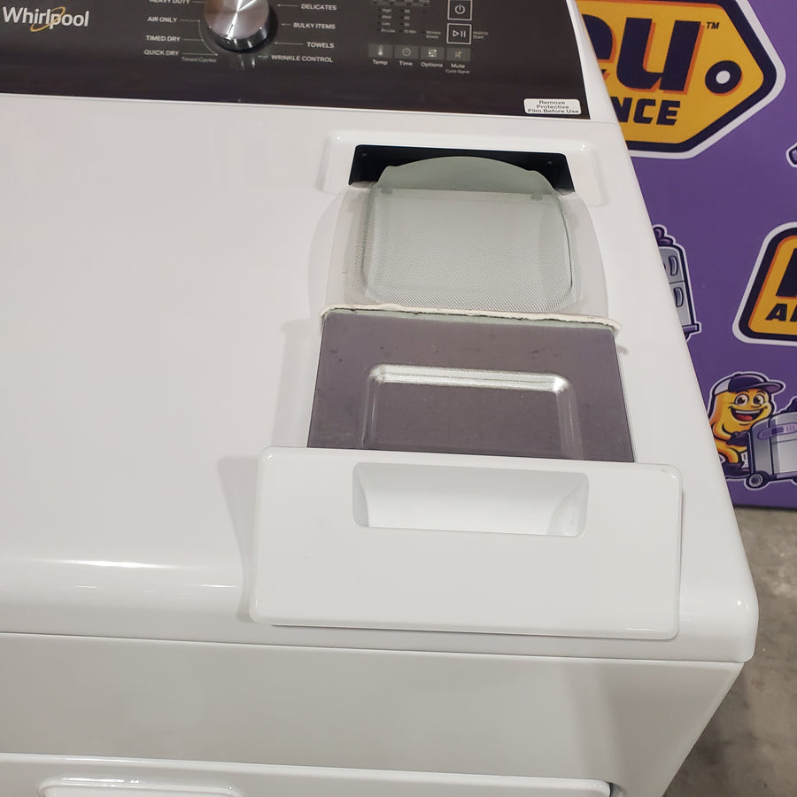 Whirlpool High Efficiency Agitator Large Top-Load Washer in White WTW5105HW - Scratch & Dent (Minor) and Whirlpool 7.0 cu. ft. Electric Dryer with Hamper Door 16118 - WED5010LW - Open Box