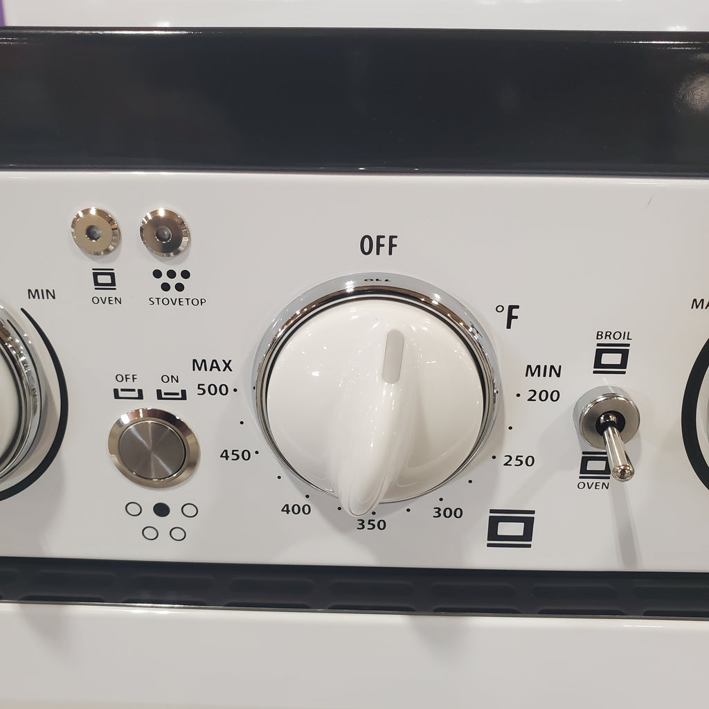 Unique Classic Retro 30-in Glass Top 5 Burners 3.9-cu ft Convection Oven Freestanding Electric Range with WipeClean Coating 3SD872 - UGP-30CR EC W - Open Box