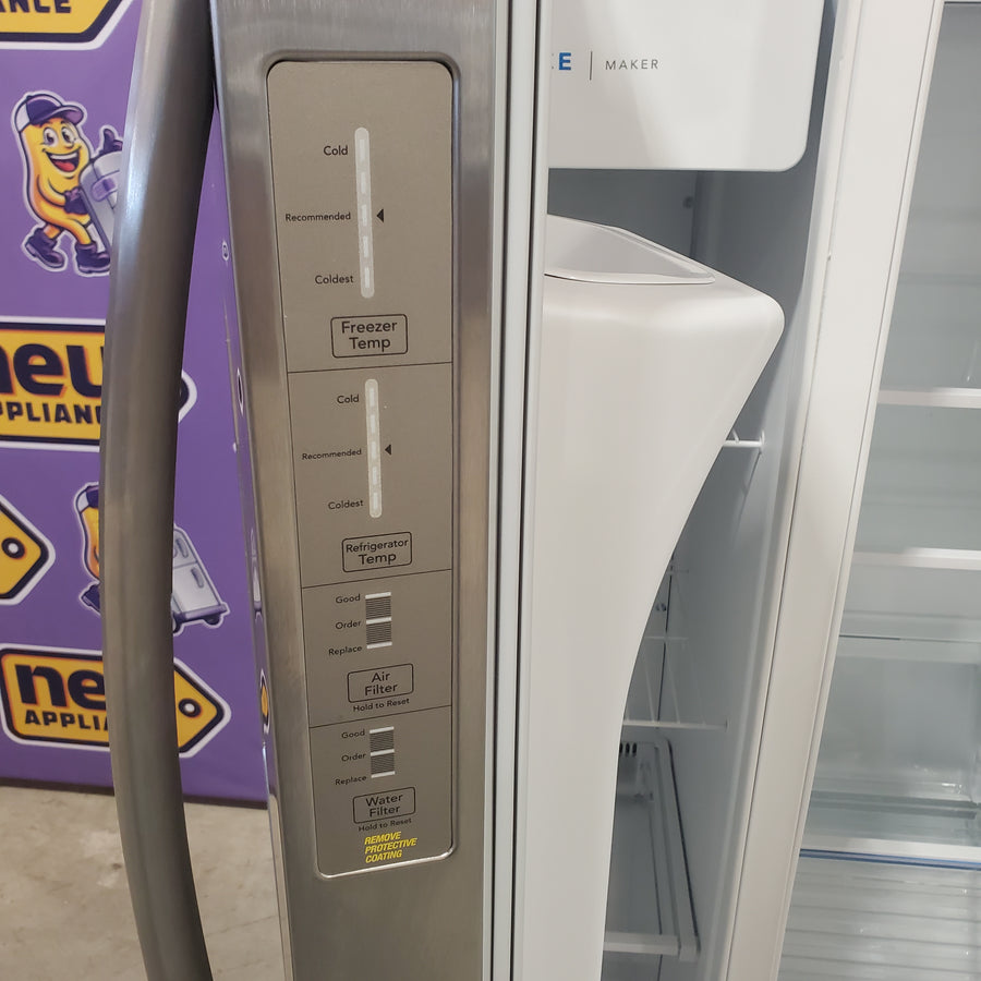Frigidaire 25.6 cu. ft. ENERGY STAR Side by Side Refrigerator with Exterior Water and Ice Dispenser in Stainless Steel 20231SD267 - FRSS2623AS - Scratch & Dent (Moderate)