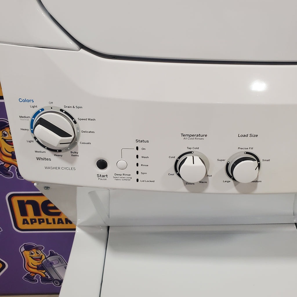Pictures of GE Unitized Spacemaker® 3.8 cu. ft. Capacity Washer with Stainless Steel Basket and 5.9 cu. ft. Capacity Electric Dryer GUD27ESSMWW - Open Box - Neu Appliance Outlet - Discount Appliance Outlet in Austin, Tx