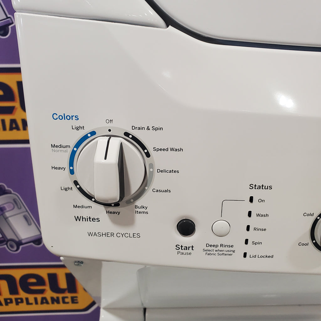 Pictures of GE Unitized Spacemaker® 3.8 cu. ft. Capacity Washer with Stainless Steel Basket and 5.9 cu. ft. Capacity Electric Dryer 3SD715 - GUD27ESSMWW - Open Box - Neu Appliance Outlet - Discount Appliance Outlet in Austin, Tx