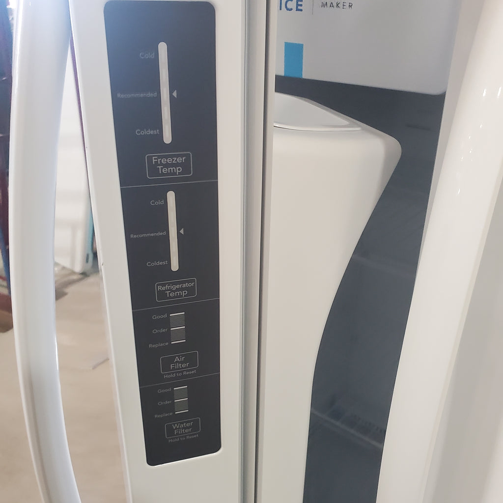 Pictures of 36 1/8" Wide White Frigidaire 25.6 cu. ft. Side by Side Refrigerator with Exterior Ice and Water Dispenser - Scratch and Dent - Minor - Neu Appliance Outlet - Discount Appliance Outlet in Austin, Tx