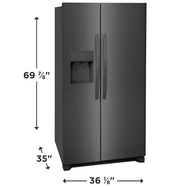 Frigidaire 25.6-cu ft Standard-Depth 36-in Wide Side-by-Side Refrigerator with Ice Maker, Water and Ice Dispenser in Black Stainless Steel FRSS2623AD - Scratch & Dent (Minor)
